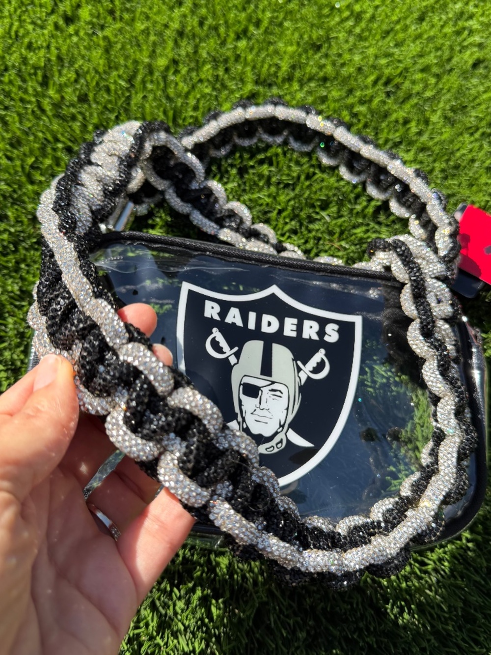 NWT Raiders Clear Stadium Bag & Rhinestone Crossbody Strap Set